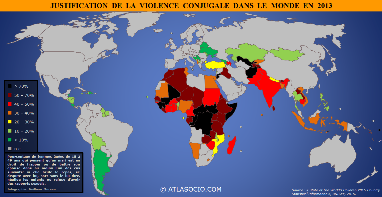 carte de la justification de la violence conjugale dans le monde en 2013 atlasocio