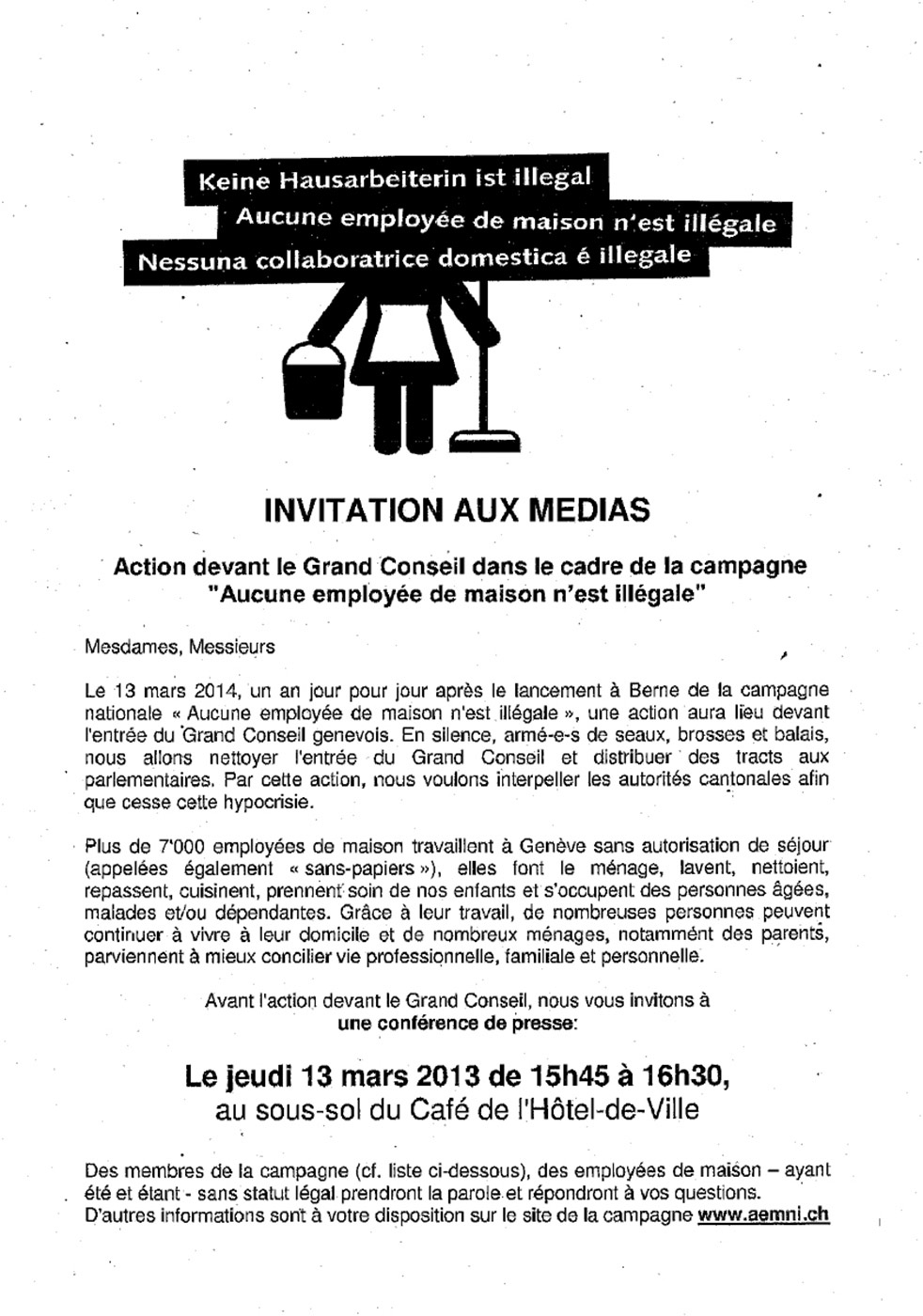 Campagne nationales - Aucune employée de maison n'est ilegale